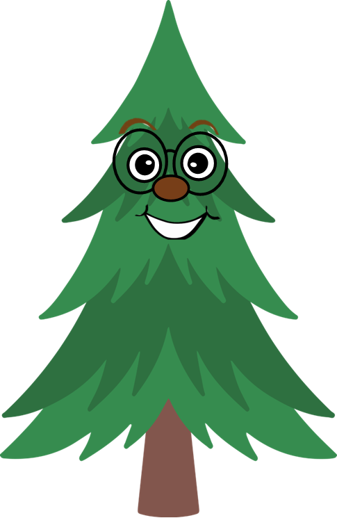 Ponder, our smiling tree mascot with glasses.